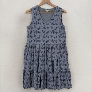 Toad&Co Dress Womens Small Blue Marley Tiered Floral Sleeveless Knit Pockets